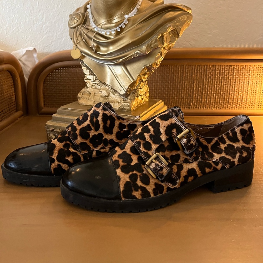 Sam Edelman leopard print leather loafers with 2.5" heel